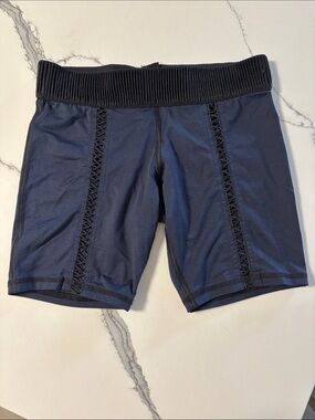 MICHI Navy Rib-Waist Athletic Bike Shorts